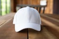 White Baseball Cap MockUp wood background