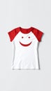 White baseball tee for children with a cheerful red smiley face graphic Royalty Free Stock Photo