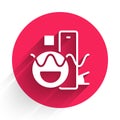 White Basic geometric shapes icon isolated with long shadow background. Red circle button. Vector