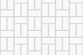 White basketweave tile texture. Stone or ceramic brick wall background. Kitchen backsplash seamless pattern. Shower or