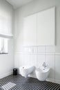 White bathroom with bidet and toilet