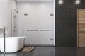 White bathroom, black tiles, shower side Royalty Free Stock Photo