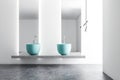 White bathroom with blue double sink Royalty Free Stock Photo