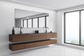 White bathroom with dark wood vanity. Corner view Royalty Free Stock Photo