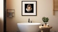 Framed Portrait Of Small Hippopotamus In Bathroom With Tub