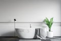 White bathroom interior, marble tub Royalty Free Stock Photo