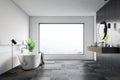 White bathroom interior with marble tub and sink Royalty Free Stock Photo