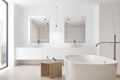 White bathroom, tub, double sink Royalty Free Stock Photo
