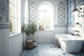 White bathroom with turkish tiles, created with Generative AI technology