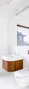 White bathroom with wooden drawer, vertical panorama Royalty Free Stock Photo