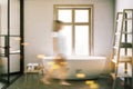 White bathtub in a luxury bathroom blur