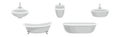 White Bathtub and Sink Basin with Tap as Home Amenity Vector Set Royalty Free Stock Photo
