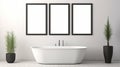 Striking Wall Decor With Large Frames And White Bathtub Royalty Free Stock Photo