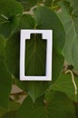 White battery icon on green leaves
