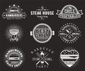 White bbq grill logo, label, badge, emblem set, vector illustration. Barbecue party, steak house vintage logos. Royalty Free Stock Photo