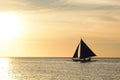 Sailing boat silhouette at sunset. White Beach. Boracay. Malay. Aklan. Western Visayas. Philippines Royalty Free Stock Photo