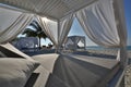 White beach canopies. Luxury beach tents at tropical resort, luxurious vacation and holiday concept t