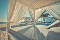 White beach canopies. Luxury beach tents at tropical resort, luxurious vacation and holiday concept t