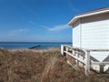 white beach hut at dune landscape Royalty Free Stock Photo