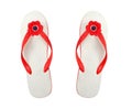 White beach shoes with red flower isolated on white Royalty Free Stock Photo