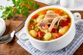 White bean soup with pork meat  in a bowl Royalty Free Stock Photo