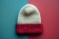 White beanie mockup, solid color background, flat lay, front view Royalty Free Stock Photo