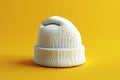 Of a white beanie on a yellow background, in a minimalist style, with high resolution Royalty Free Stock Photo