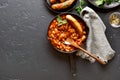 White beans in tomato sauce and grilled sausages Royalty Free Stock Photo