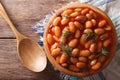 White beans in tomato sauce horizontal top view Royalty Free Stock Photo