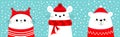 White bear cub Mouse Cat head face wearing red Santa hat knitted ugly sweater, hat, scarf. Merry Christmas. Cute cartoon kawaii Royalty Free Stock Photo