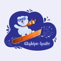 White bear cub on snowboard. Royalty Free Stock Photo