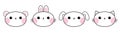 White bear, dog, cat kitten, rabbit, hare, grizzly head face set line. Doodle linear sketch. Pink cheeks. Cute cartoon character. Royalty Free Stock Photo