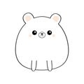 White bear face head body. Kawaii animal. Cute cartoon grizzly character. Black contour silhouette. Doodle linear sketch. Pink
