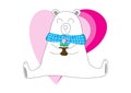 White bear holding a flower pot with hearts on a white background. Valentime Concept Royalty Free Stock Photo