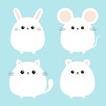 White bear, mouse, cat kitten kitty, rabbit hare icon set. Kawaii animal. Cute cartoon character. Funny baby. Love card. Flat