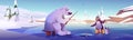 White bear and penguin fishing, cute wild animals