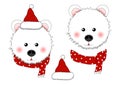 White Bear Santa Claus with Red Scarf Polka Dot. Vector Illustration