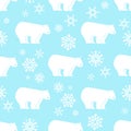 White bear seamless pattern with snowflakes white and blue Royalty Free Stock Photo