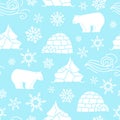 White bear seamless pattern with snowflakes white and blue Royalty Free Stock Photo