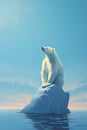 White bear sitting on small melting iceberg in the ocean Royalty Free Stock Photo