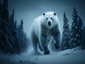 White bear in the wild. North winter snow. Wild Polar bear roaring aggressively running towards camera. Ai Generated