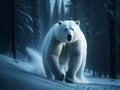 White bear in the wild. North winter snow. Wild Polar bear roaring aggressively running towards camera. Ai Generated