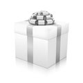 White Beautiful Vector Gift Box with Silver Coloured Elegant Corded Ribbon