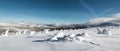 White beautiful winter landscape with mountains, blue sky and trees covered with fresh snow, IN cZECH REPUBLIC Royalty Free Stock Photo