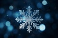 White beautiful winter snowflake on dark background with blurred lights and highlights. Royalty Free Stock Photo