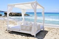 White bed in a beach club in Ibiza, Spain Royalty Free Stock Photo
