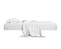 White Bed In Empty Space Isolated on White background, Render Royalty Free Stock Photo