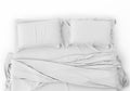 White Bed In Empty Space Isolated on White background, Render Royalty Free Stock Photo