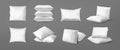 Realistic bed cushion. White bed pillows for bedroom interior, top and bottom view of cotton feather pillows, stack and