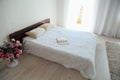 White bedroom bright interiors with bed house